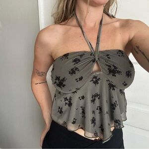 SHEIN Black Floral Halter Top